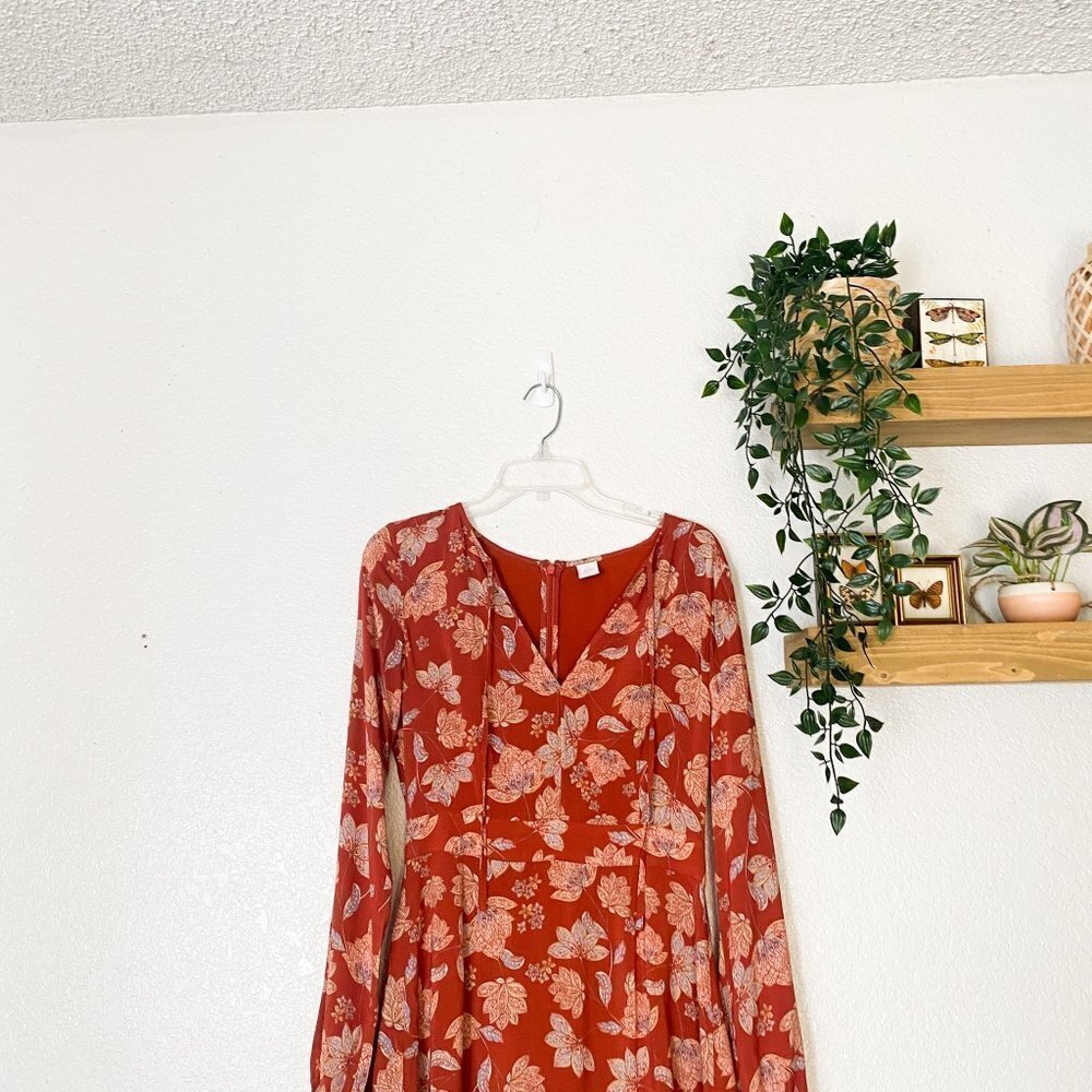 Ale By Alessandra X Revolve Aurora Dress Red Daffodil Boho Floral Rust Tie View 4